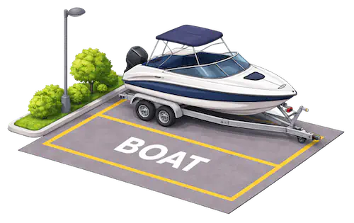 Boat on trailer in designated parking space