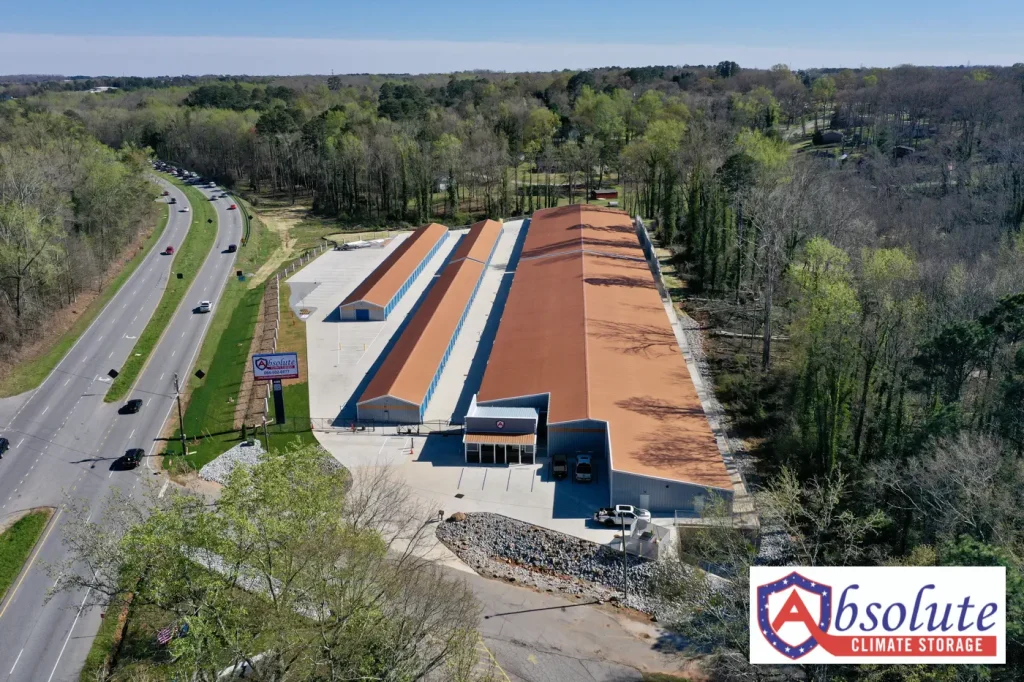 Aerial view of climate-controlled storage facility by Clemson Blvd