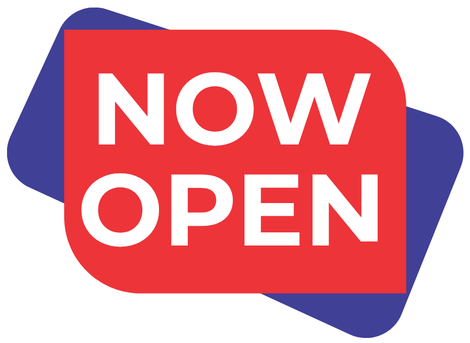 Now Open sign on red background
