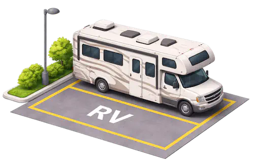 White RV parked in designated parking space